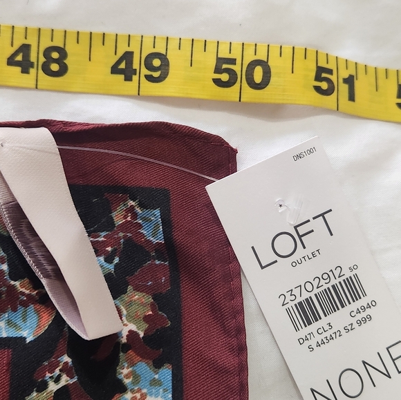 Loft Outlet Floral Square Scarf Maroon Pink And Blue Colors - Picture 6 of 7